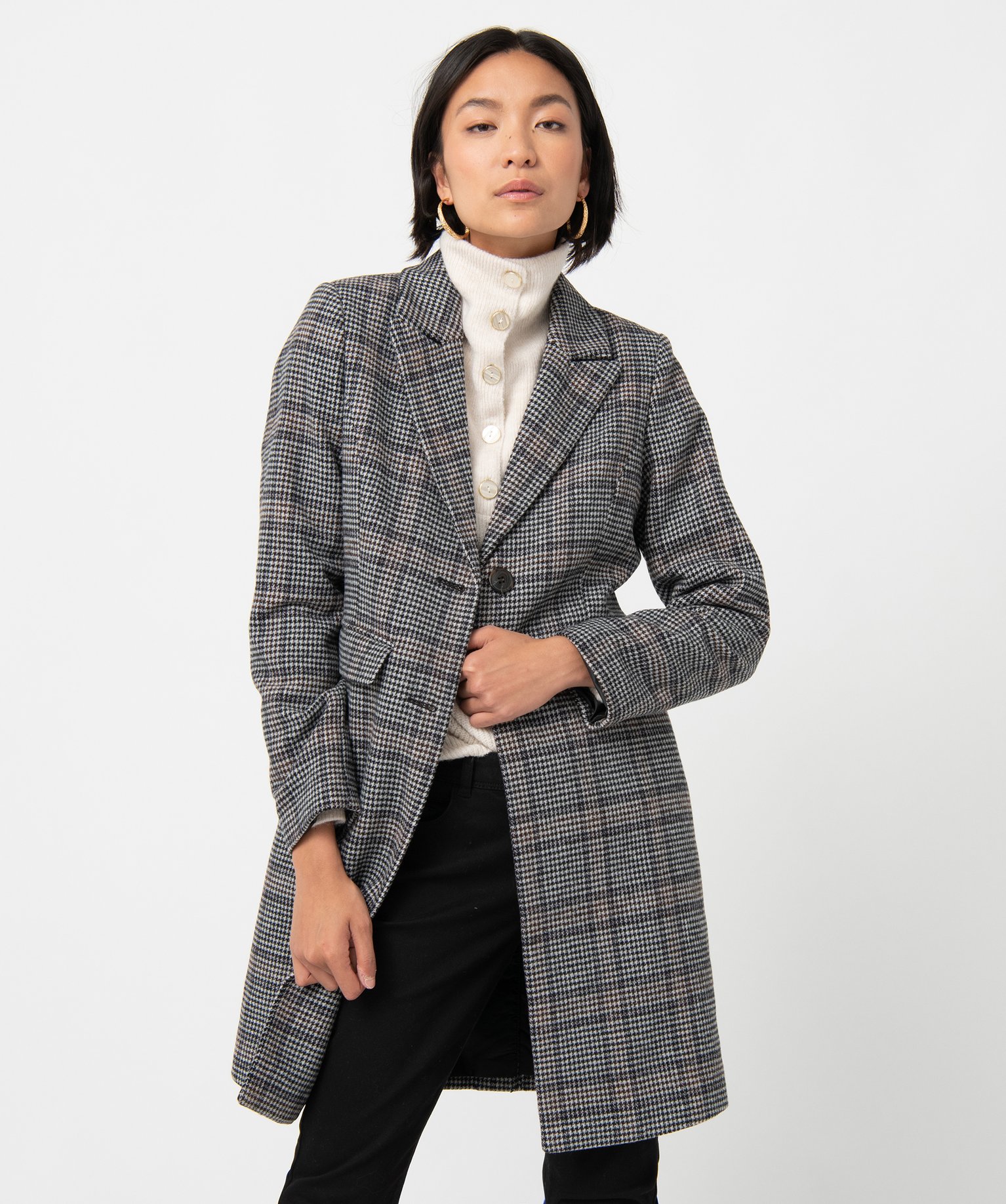 Manteau femme à motif pied de poule carreaux | GEMO
