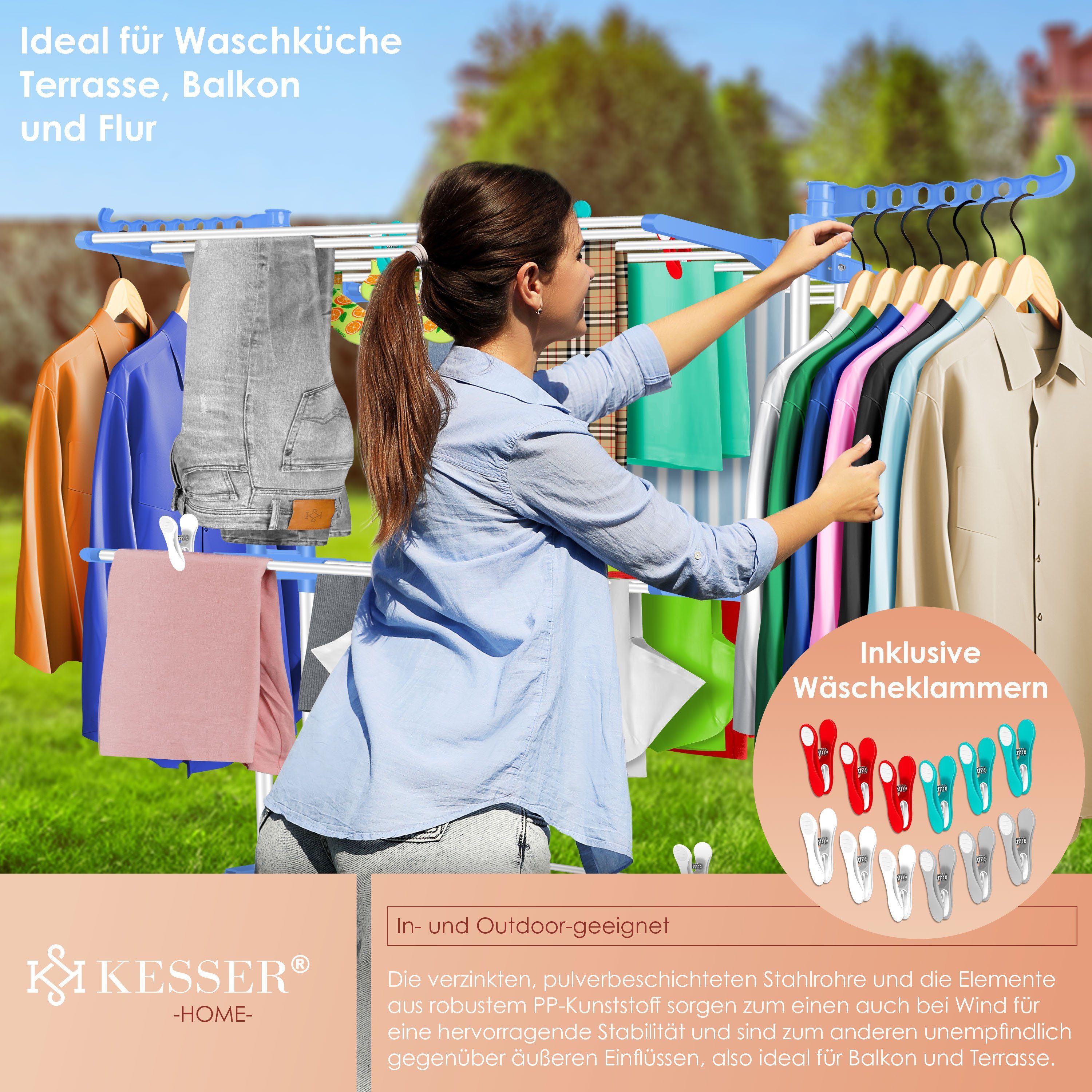 KESSER Wäscheständer, Turm mit Rädern Platzsparender Wäschetrockner für Innen & Außen