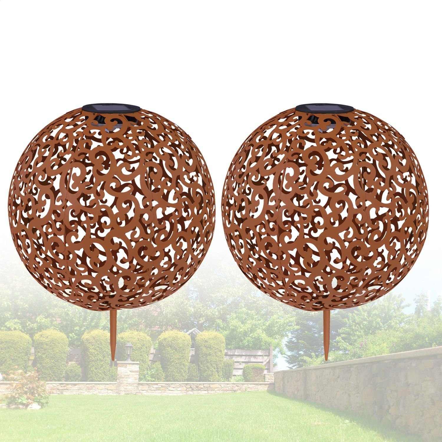 bmf-versand LED Solarleuchte Solarleuchte Garten Solarlampe 2er Set Außen Kugel 28 cm LED