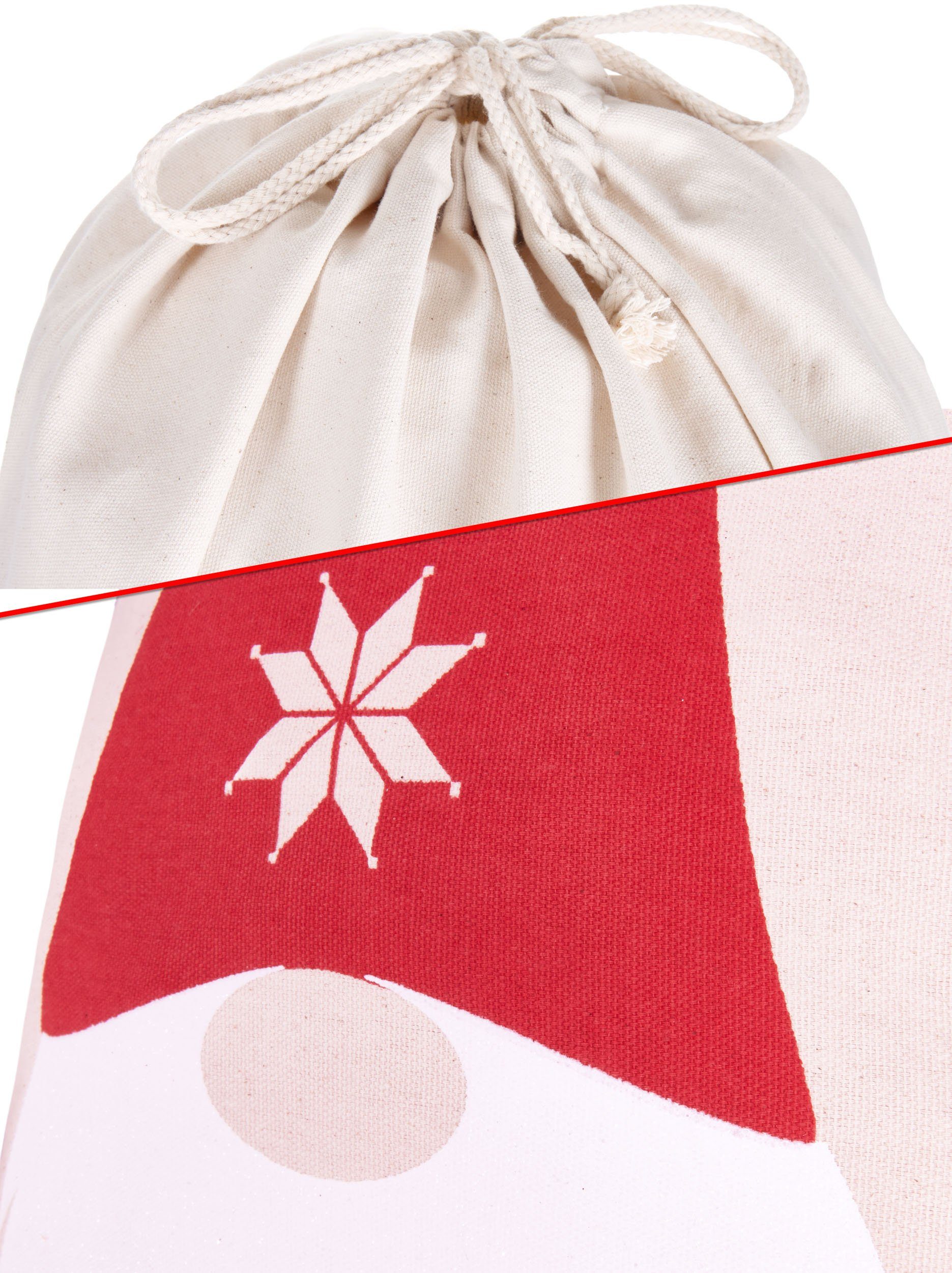 BRUBAKER Aufbewahrungstasche Weihnachtssack Gnom Zwerg - 80 cm Geschenksack (Weihnachtszwerg mit Bart und Weihnachtsmütze, 1-tlg., Weihnachten - Nikolaussack), Sack Baumwolle mit Kordel zum Verpacken von Geschenken