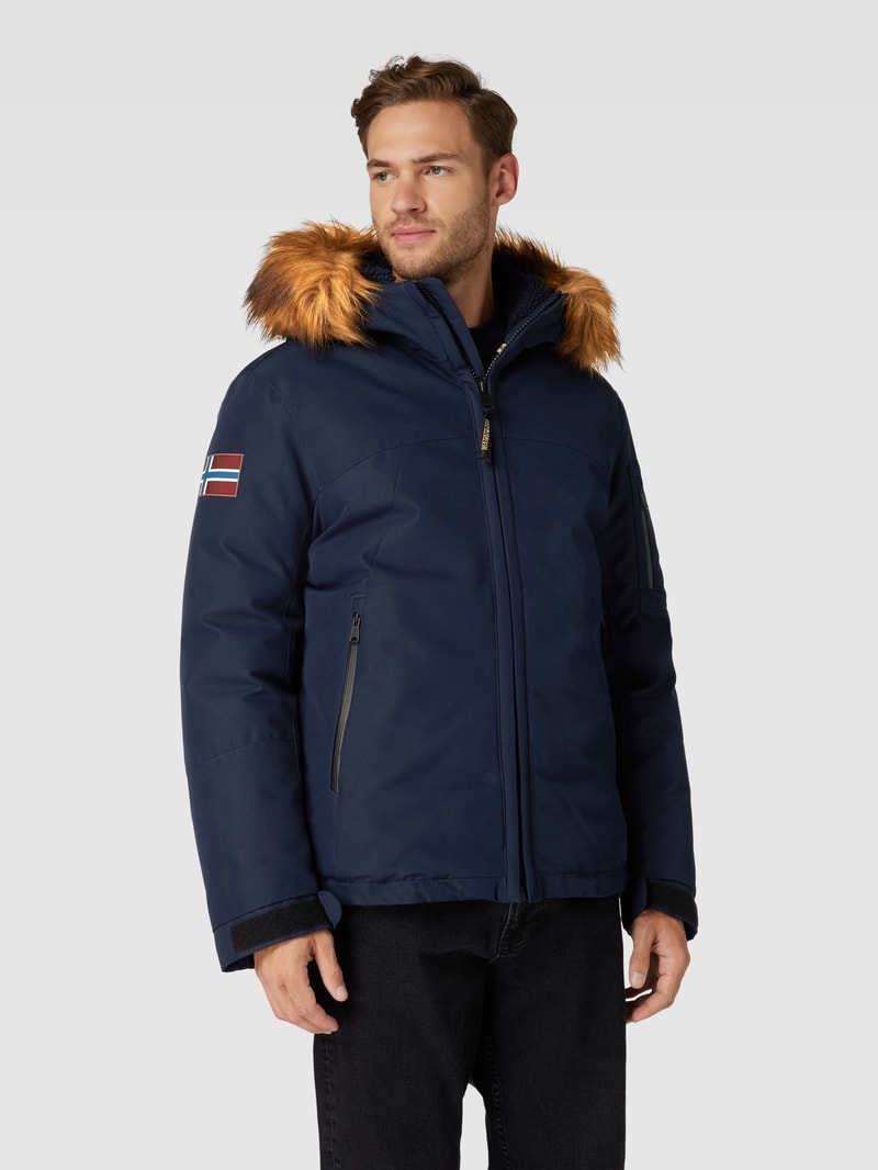 Jacke mit Kunstfellbesatz Modell 'EXPLORER' in marineblau