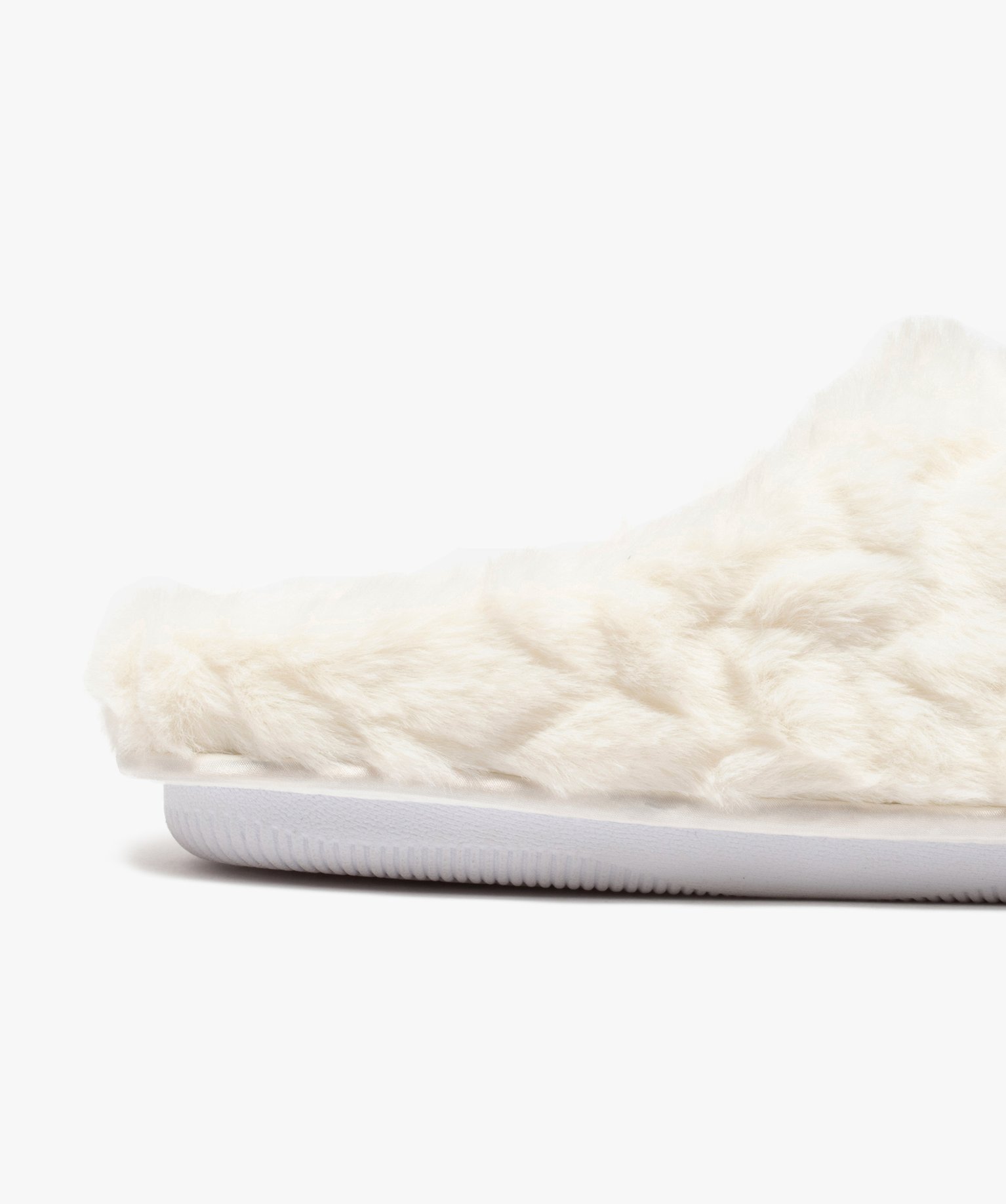 Chaussons femme mules plates unies imitation fourrure blanc | GEMO