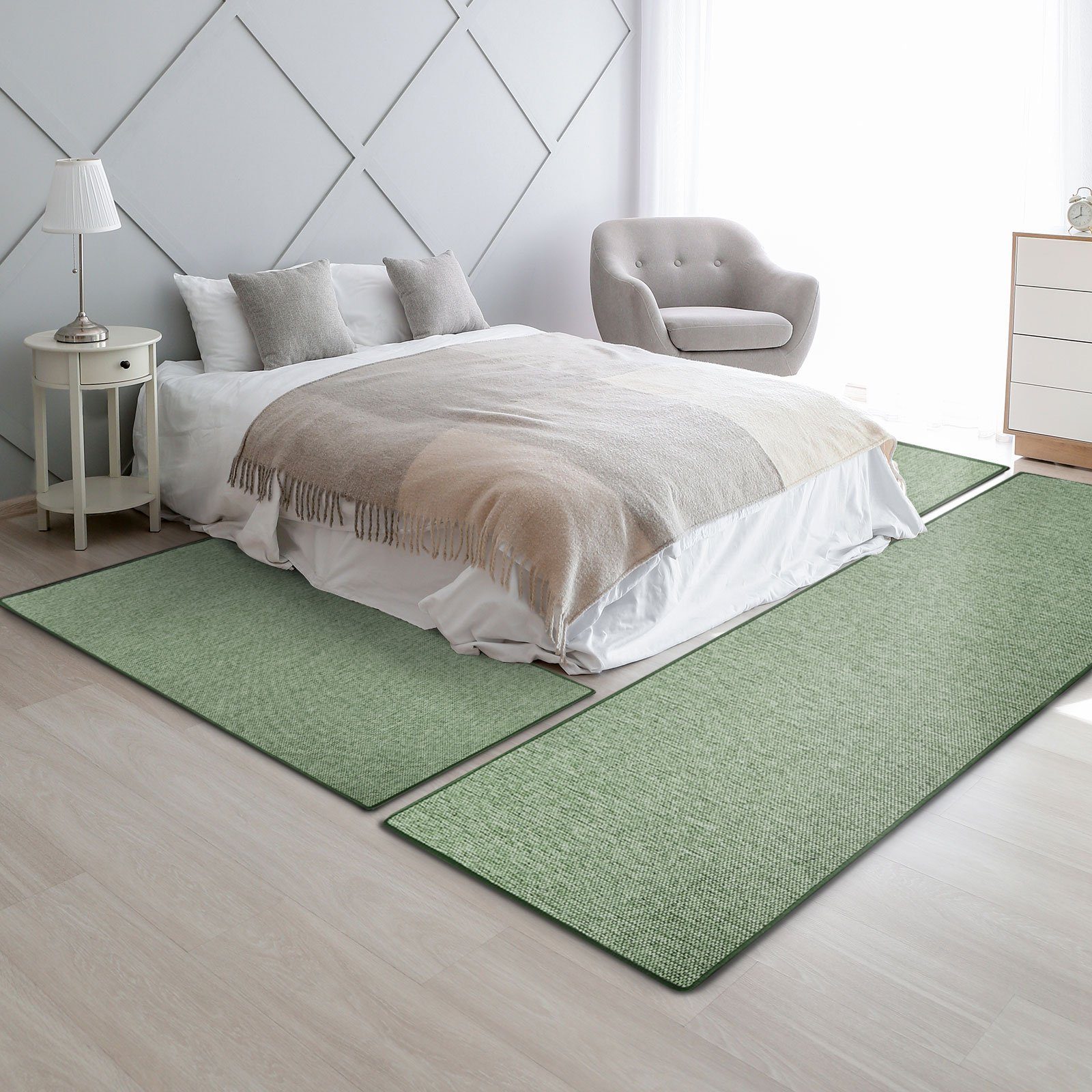 Bettumrandung Haifa, verschiedene Farben, Bettvorleger ideal für das Schlafzimmer Karat, Höhe 3.5 mm, (3-tlg), in Sisal-Optik