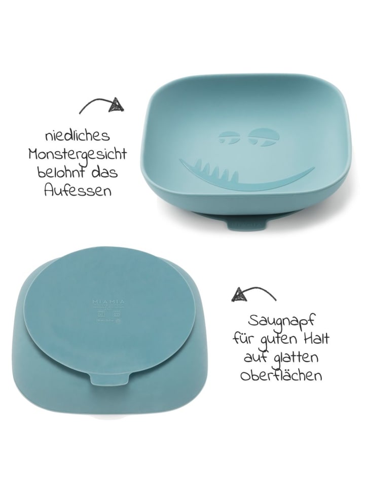 MiaMia Silikon-Teller mit Saugnapf - Monster - Petrol in blau günstig kaufen onesize