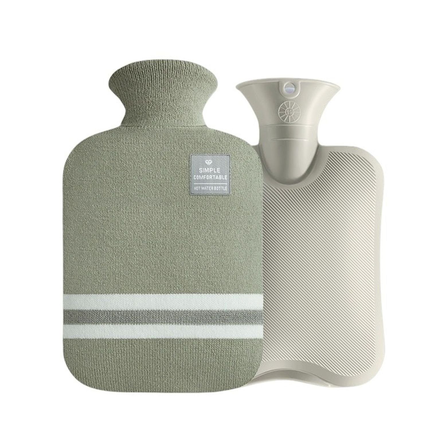 König Design Wärmflasche XXL Wärmeflasche weicher Stoff Bezug 2L Bettflasche Handwärmer, mit Strickbezug