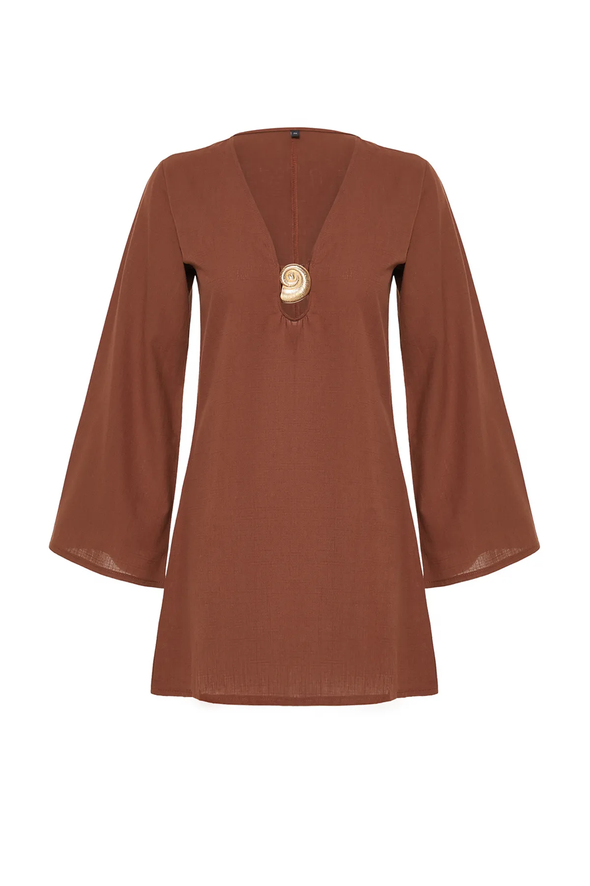Trendyol Collection  Braunes Mini-Strandkleid aus gewebtem Accessoire, 100 % Baumwolle, TBESS24EL00020