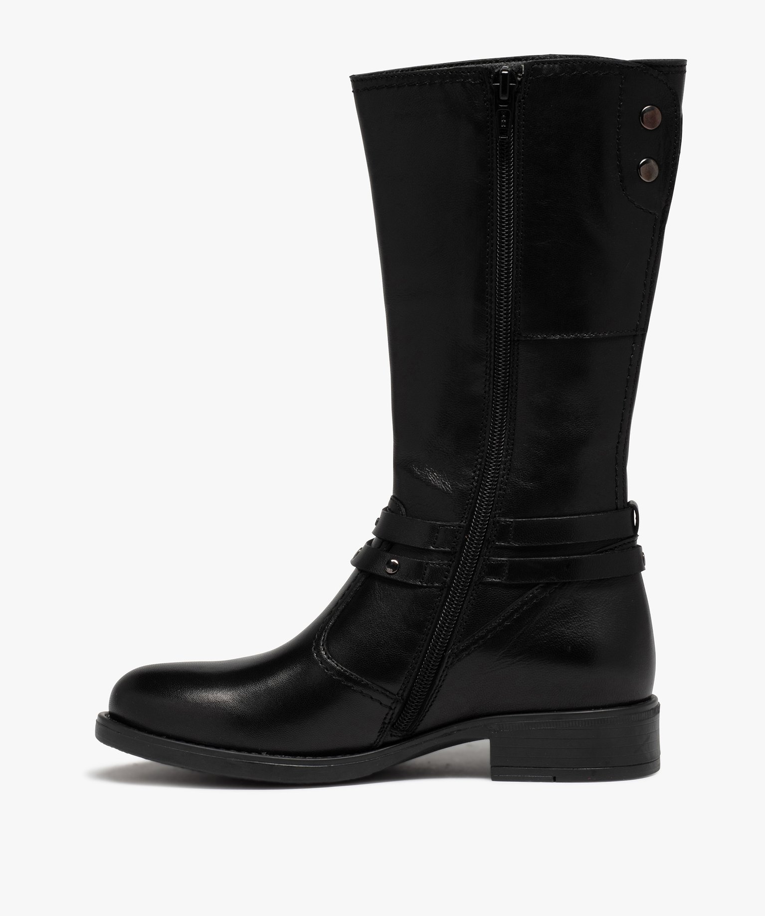 Bottes fille dessus cuir uni avec fines brides décoratives | GEMO