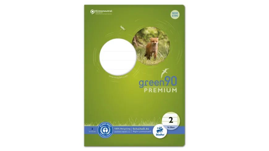 Ursus Green Premium Heft A4 16 Blatt Lineatur 2 farbig
