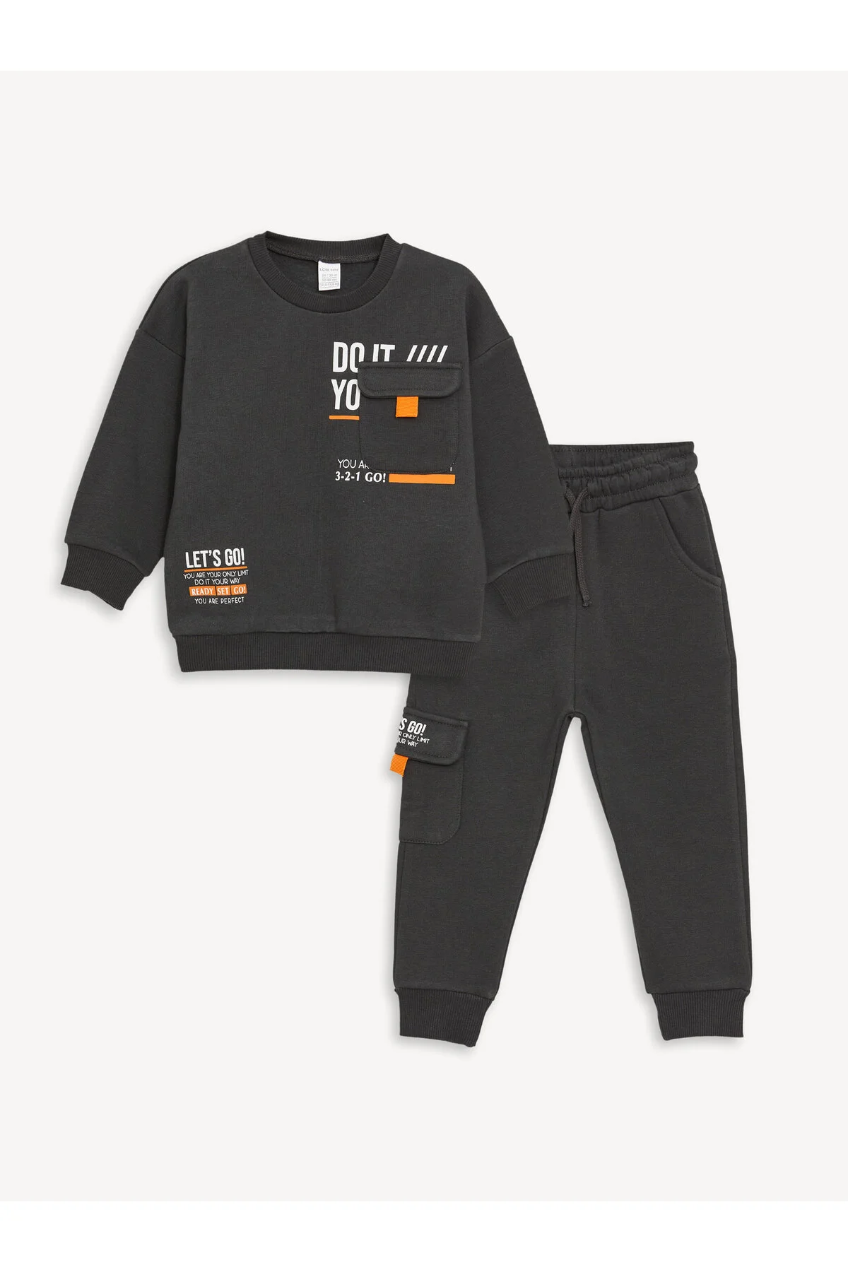 LC Waikiki  Bedrucktes, langärmliges Baby-Sweatshirt und Jogginghose mit Rundhalsausschnitt, 2-teiliges Set