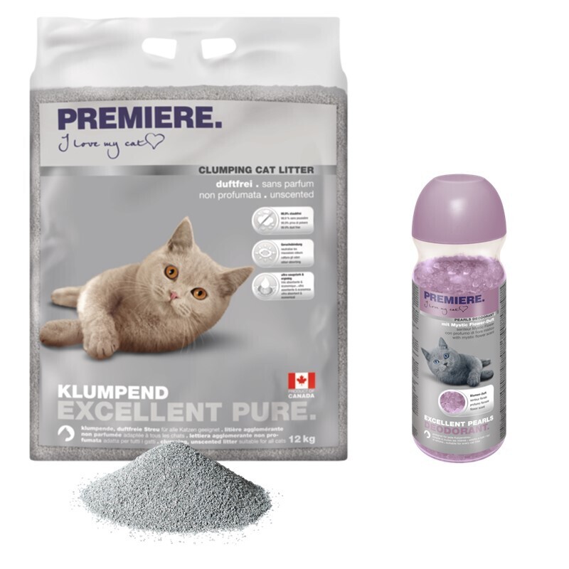 PREMIERE Katzenstreu PREMIERE Excellent Klumpstreu Pure 12kg mit Deodorant Flower
