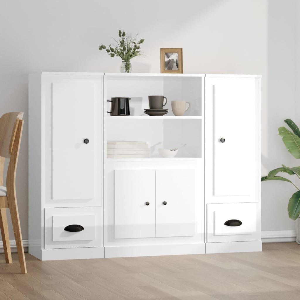 vidaXL Sideboard Highboards 3 Stk. Hochglanz-Weiß Holzwerkstoff (3 St)