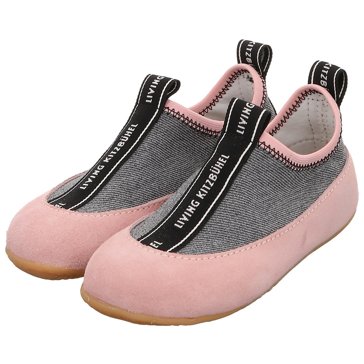 Mädchen Hausschuhe Hausschuh Kinderschuhe Logoschriftzug Leder-/Textilkombination gemustert Hausschuhe
