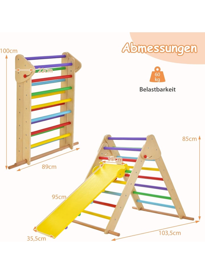 COSTWAY Kletterdreieck mit Rutsche in Bunt günstig kaufen 85 cm