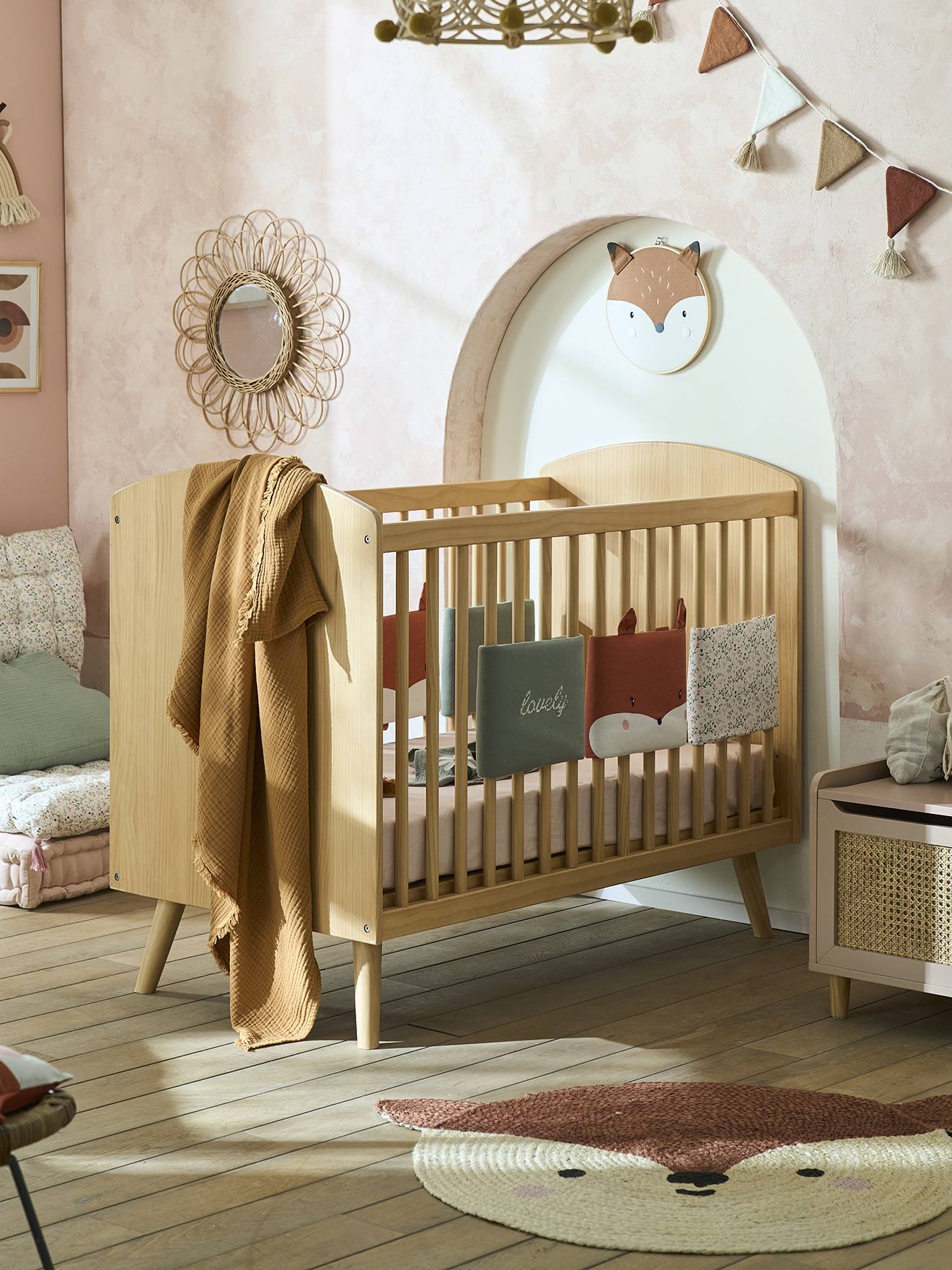 Vertbaudet Babybett KONFETTI NATUR, Massivholz - braun