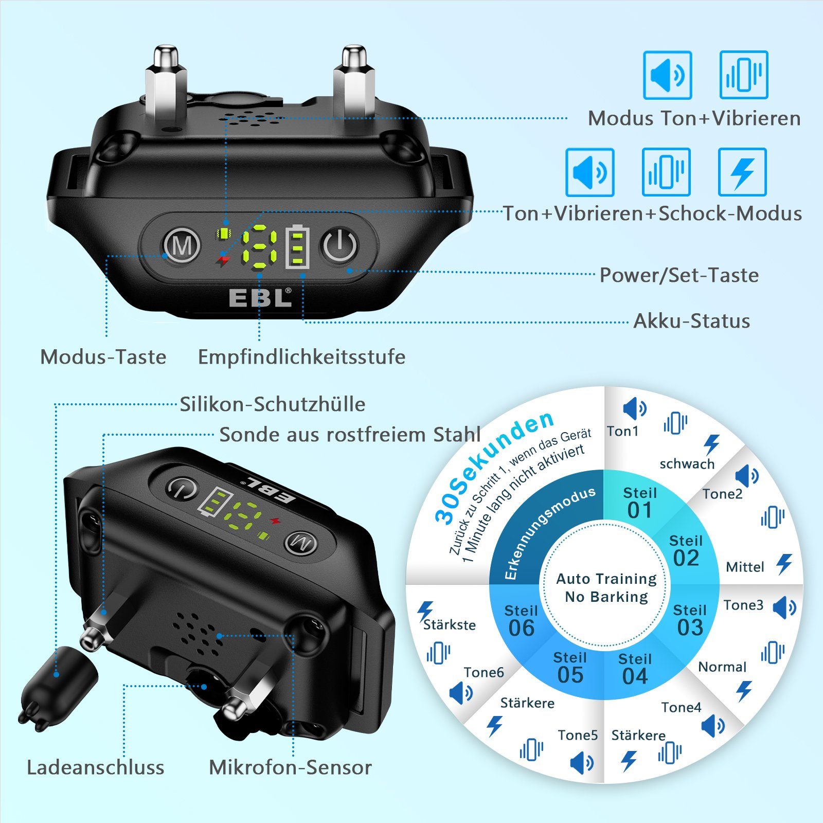 EBL Hunde-Halsband Vibrationshalsband,Automatischs Hundehalsbänder