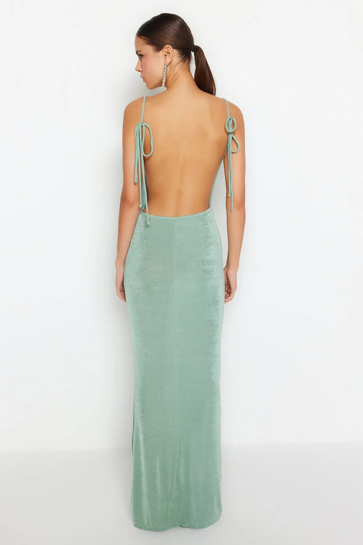 Trendyol Collection  Mintgrünes langes Abendkleid aus Strick TPRSS23AE00057