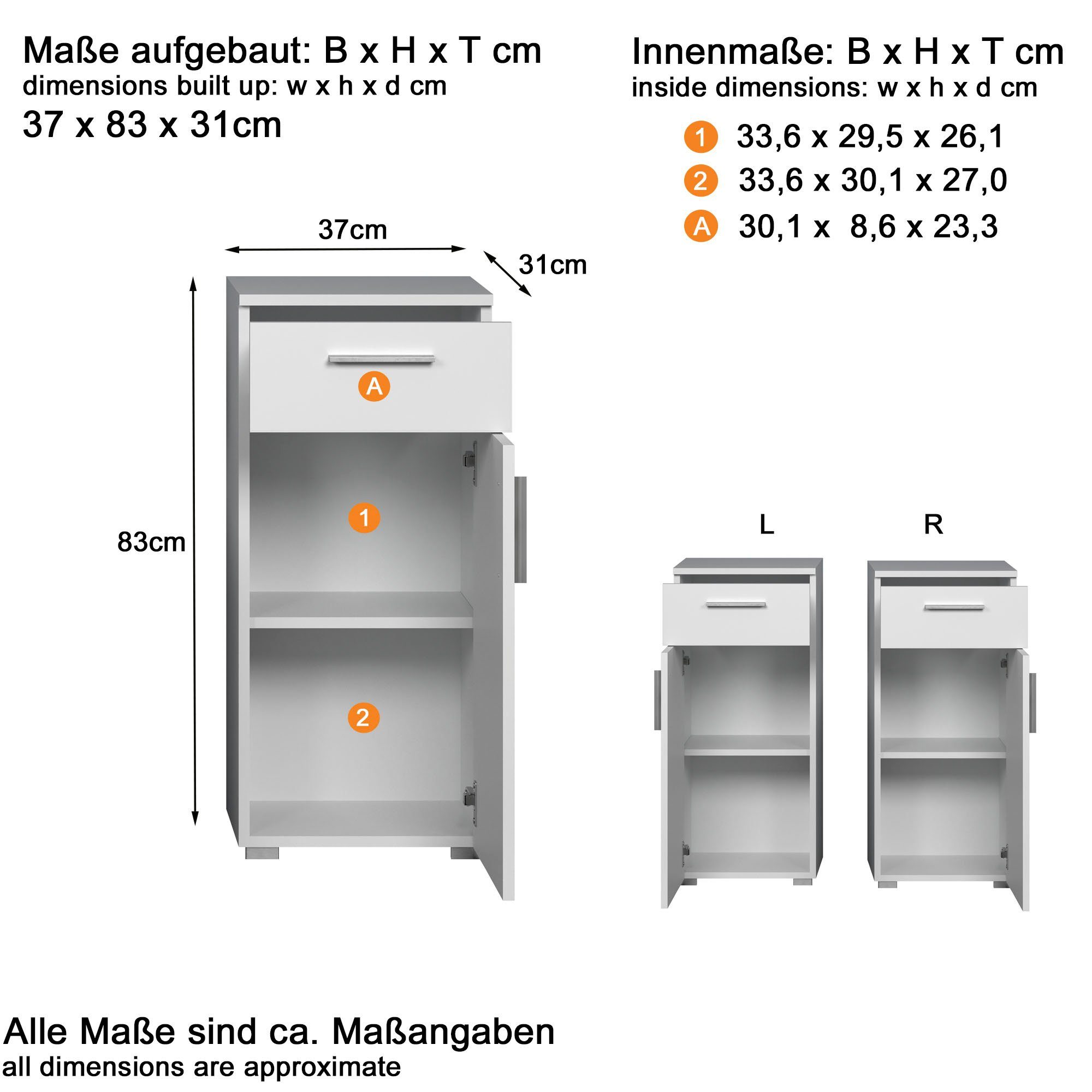 welltime Badezimmer-Set Prag, (Set, 4-St), Hochschrank, Unterschrank, Waschbeckenunterschrank & Spiegelschrank