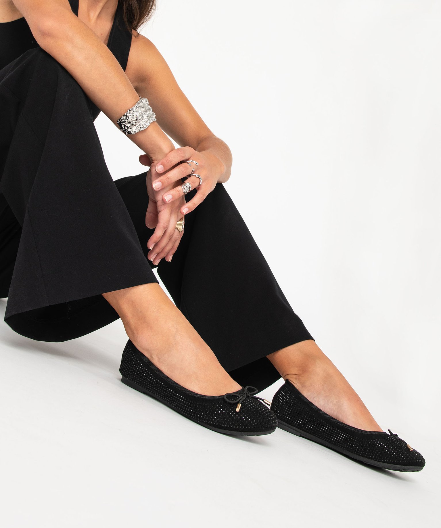 Ballerines à strass avec n?ud décoratif femme noir | GEMO