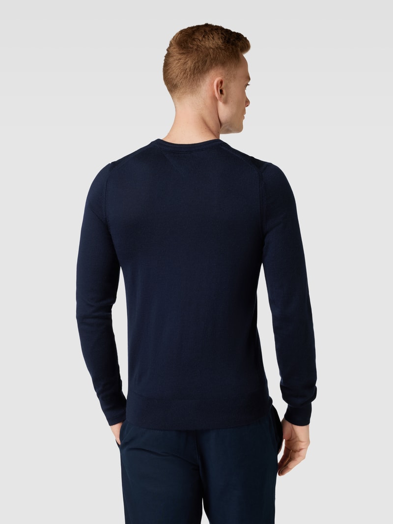 Strickpullover aus Lanawolle Modell 'MERINO' in marineblau