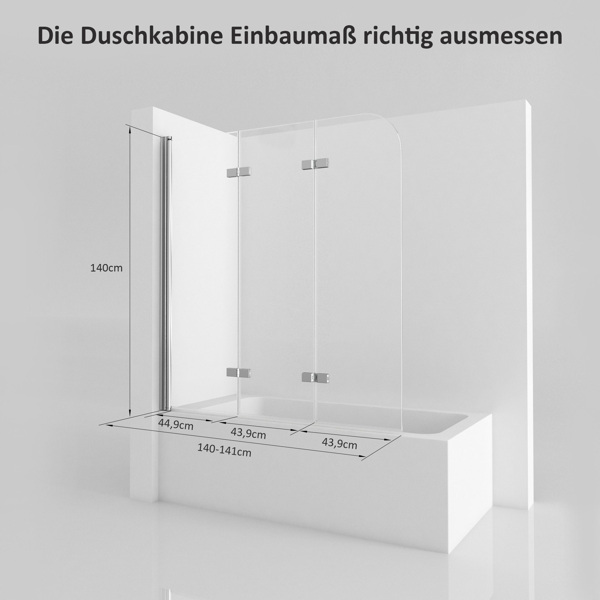 Boromal Badewannenaufsatz Duschwand für Badewanne 140x140cm 3-teilig Faltbar Badewannenfaltwand, (Klarglas), Badewannenfaltwand Glaswand 6mm ESG Glas