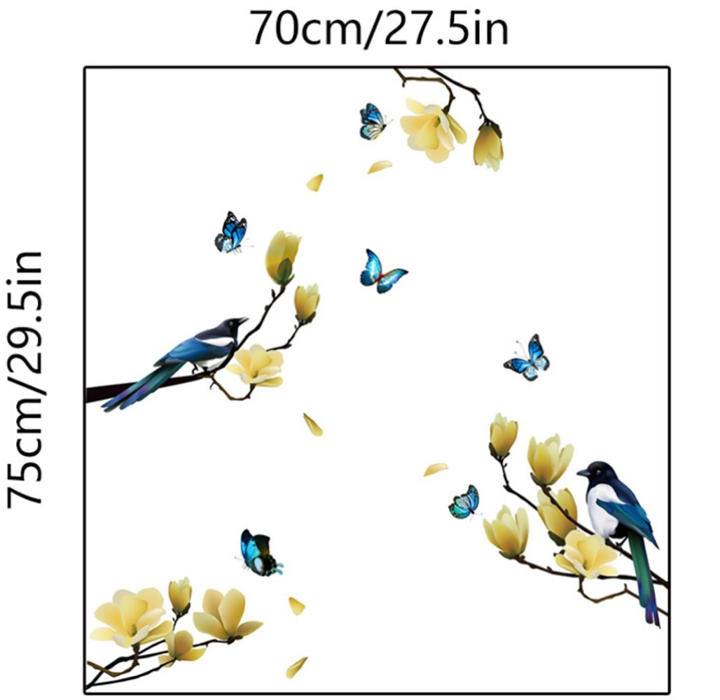 Fenstersticker Dekorative Wandaufkleber mit Pflanzenzweigen, Blumen und Vögeln, Union Reisen