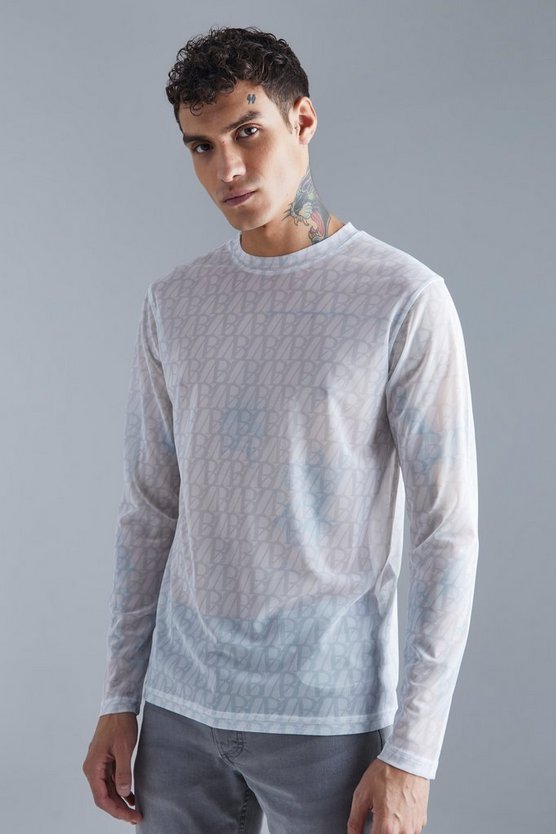 Langärmliges Slim-Fit Mesh T-Shirt