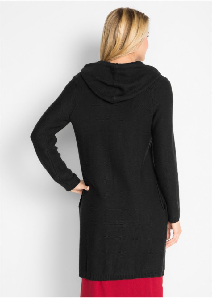 Longstrickjacke mit Kapuze