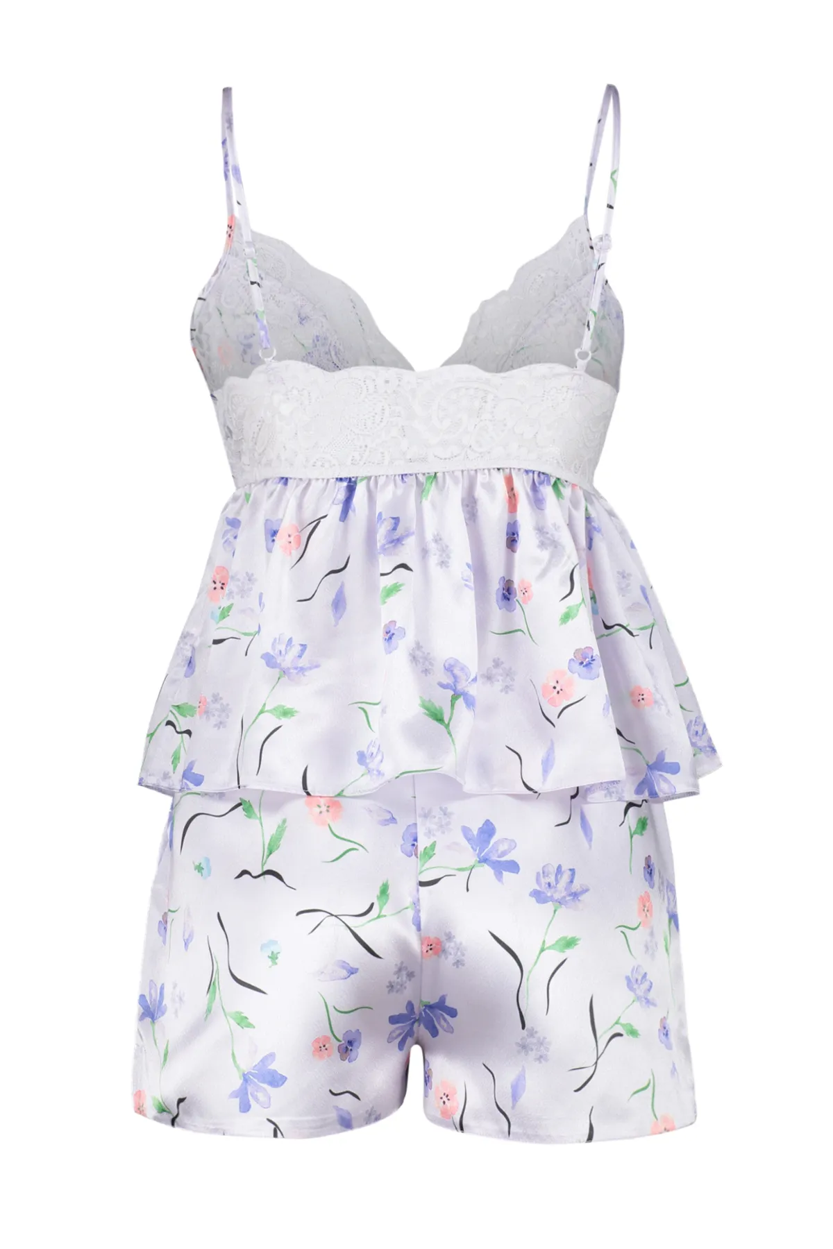 Trendyol Collection  Lilafarbenes Pyjama-Set aus gewebtem Satin mit Herz-Spitze-Details und Athleten-Shorts