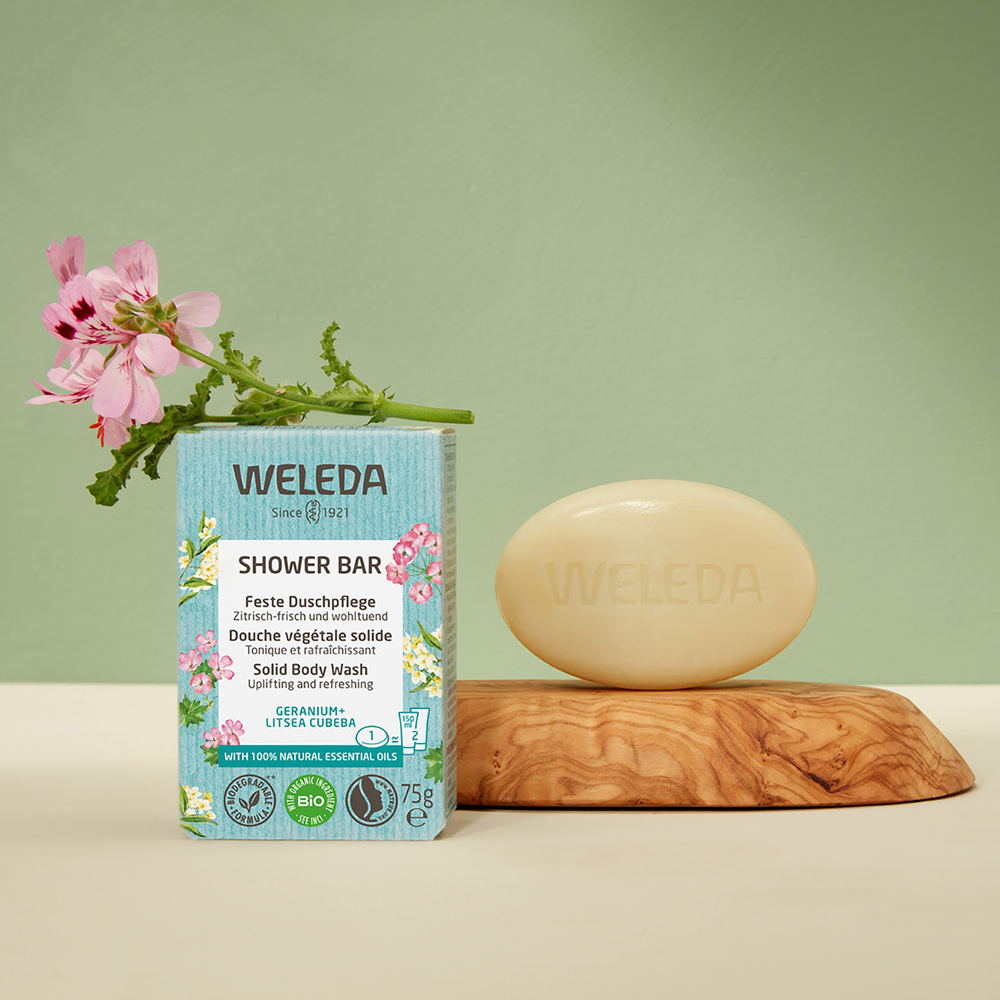 WELEDA Douche végétale solide GERANIUM + LITSEA CUBEBA - 75 gr Hygiène