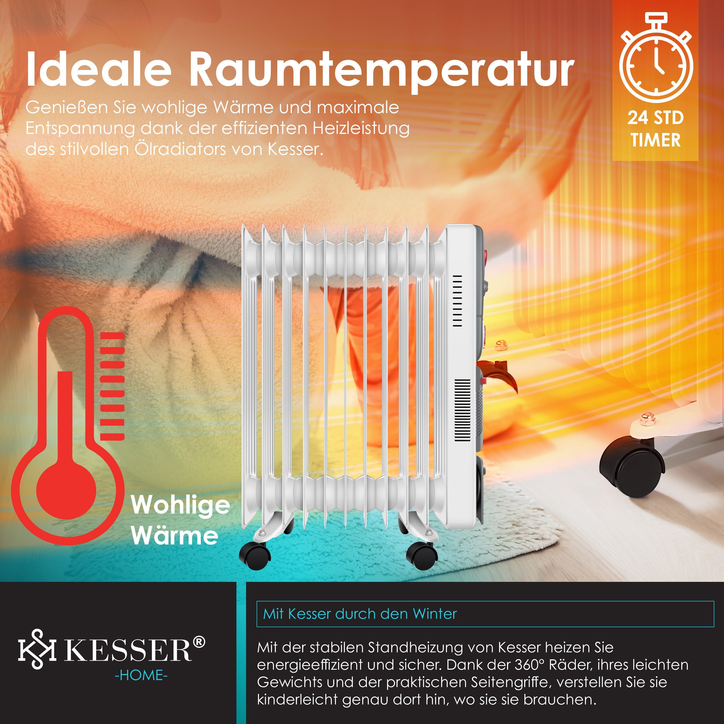 KESSER Ölradiator, 2500 W, Ölradiator Elektrische Heizung 2500W Öl Radiator Elektro