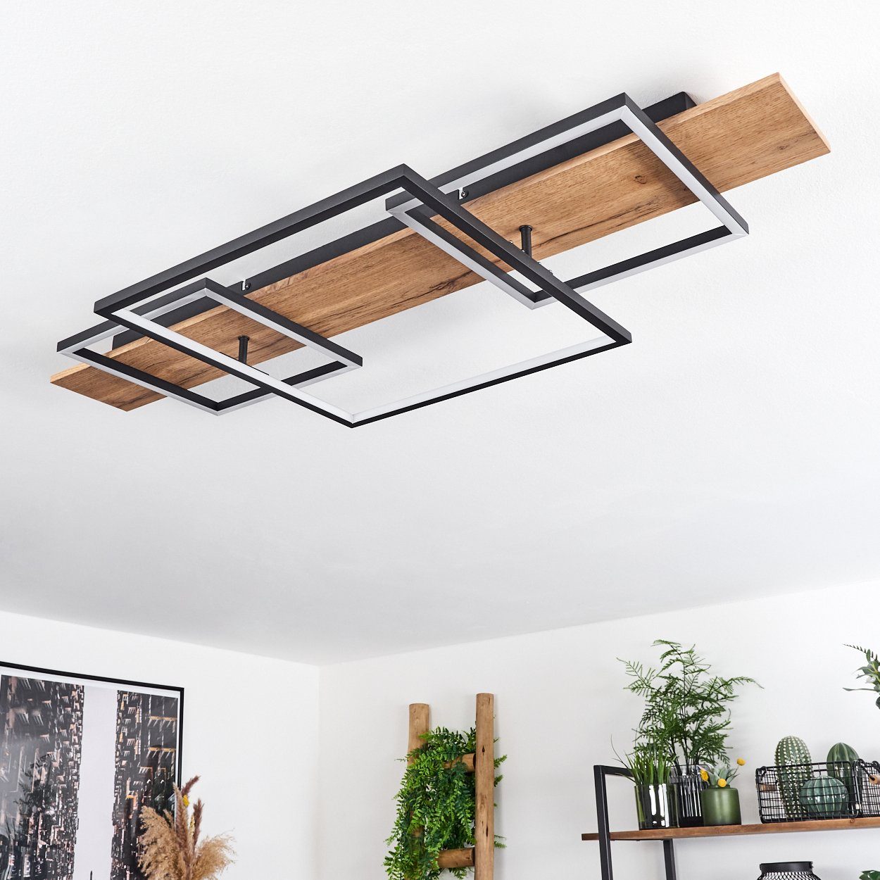 hofstein Deckenleuchte Palermo dimmbare Deckenlampe aus Metall/Holz, 3000 Kelvin