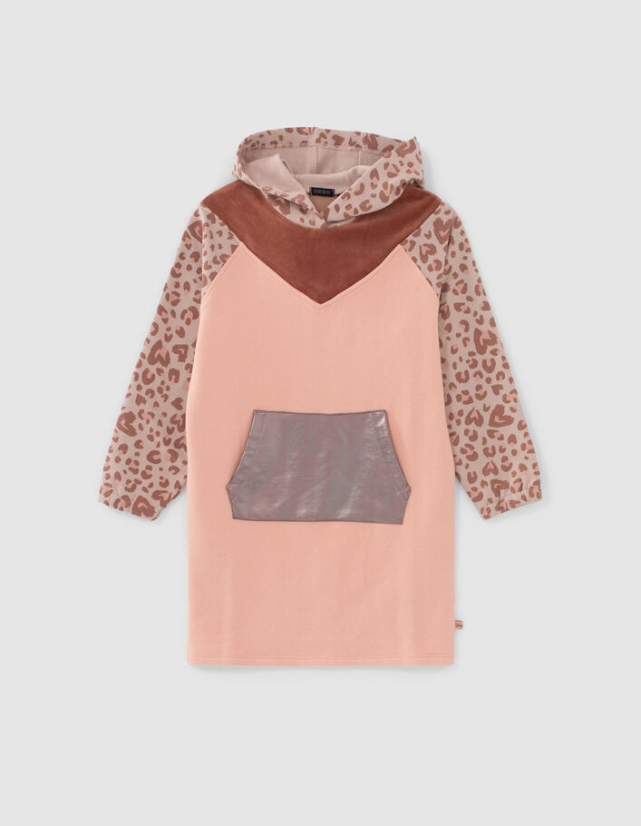 Robe sweat rose à motif léopard fille