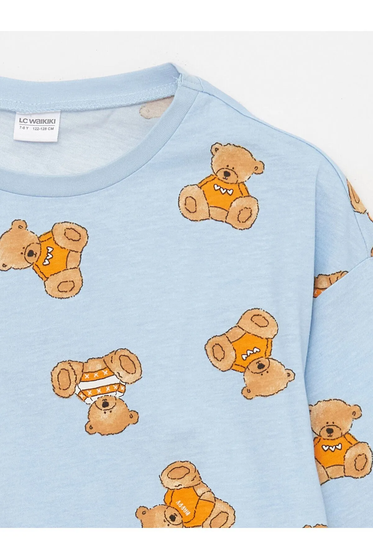 LC Waikiki  Bedrucktes Langarm-Pyjama-Set für Mädchen mit Rundhalsausschnitt