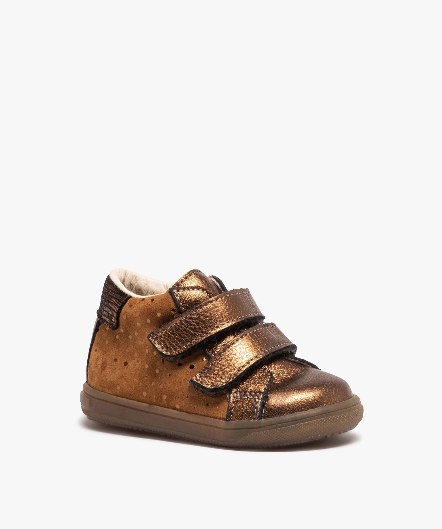 Chaussures de marche bébé dessus cuir brillant - Bopy camel | GEMO