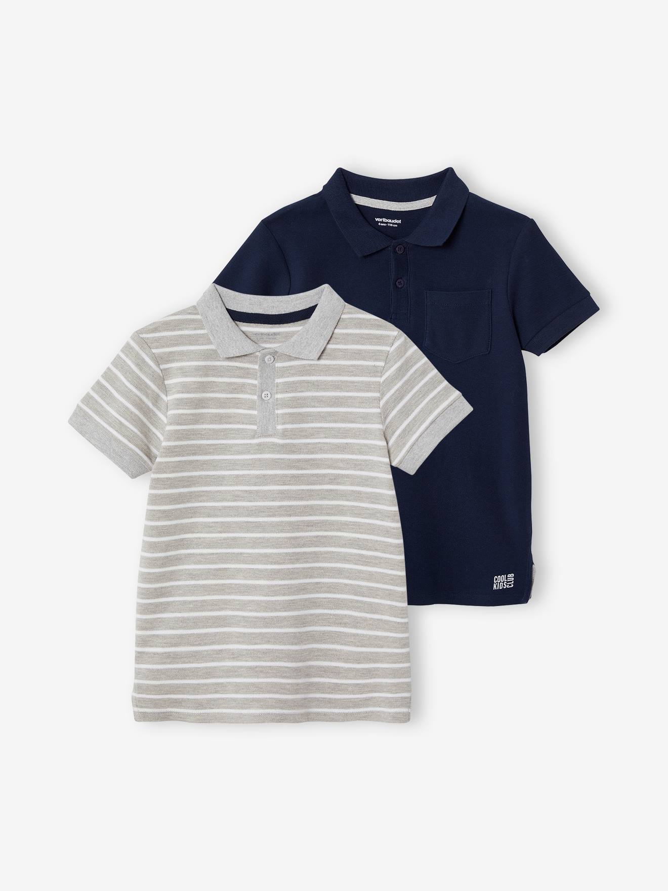 Lot de 2 polos garçons en maille piquée lot 1 bordeaux + 1 rayé