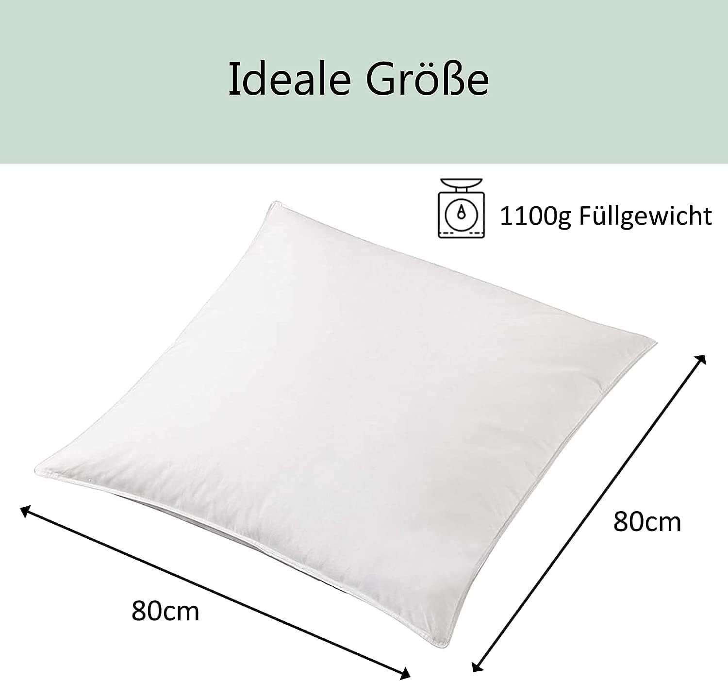 Daunenkissen Daunenkissen Kissen Kopfkissen 80 x 80 cm 1100 80%Daunen/20% Federn, Welt der Träume, Füllung: 80% Daunen/ 20% Federn, Bezug: 100% Baumwolle, hautfreundlich, 100% Naturprodukt, Allergiker geeignet, Made in EU