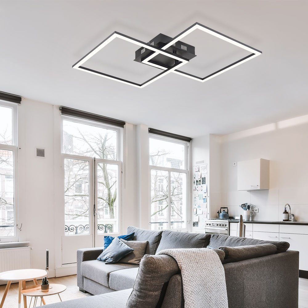 etc-shop LED Deckenleuchte, LED-Leuchtmittel fest verbaut, Warmweiß, Deckenlampe eckig LED Schlafzimmer Deckenleuchte ausgefallen Designer