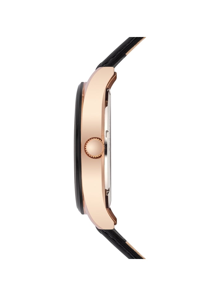 Rhodenwald & Söhne Herren Quarzuhr roségold Echtleder schwarz in schwarz günstig kaufen 20 cm