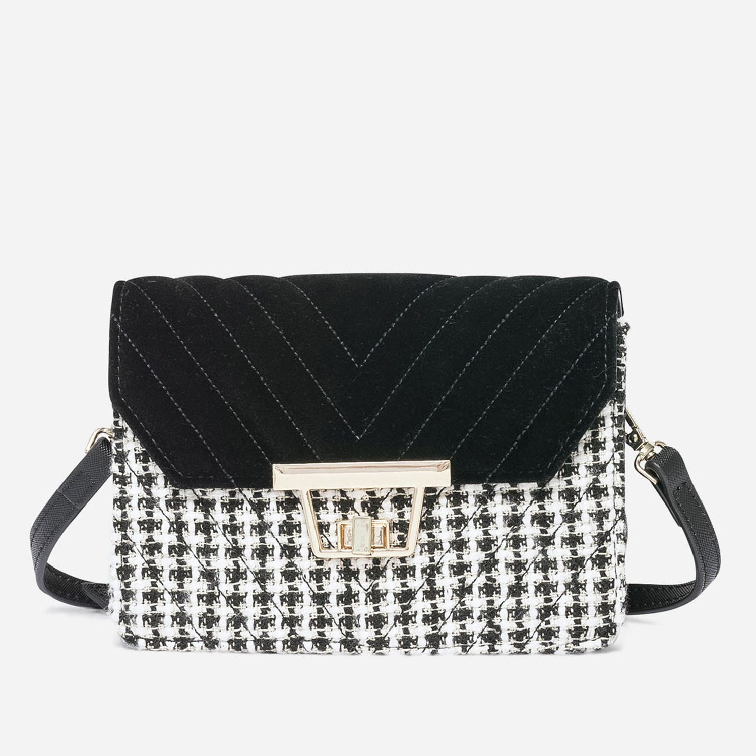 Sac à main TEXTO noir velours et textile façon tweed