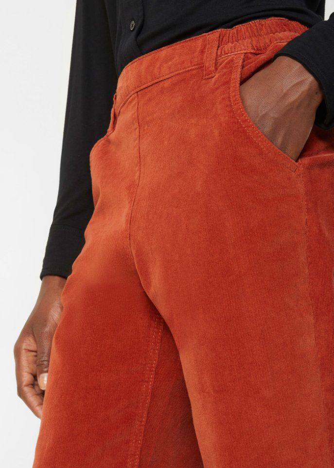 High-Waist-Cordhose mit Bequembund, knöchellang