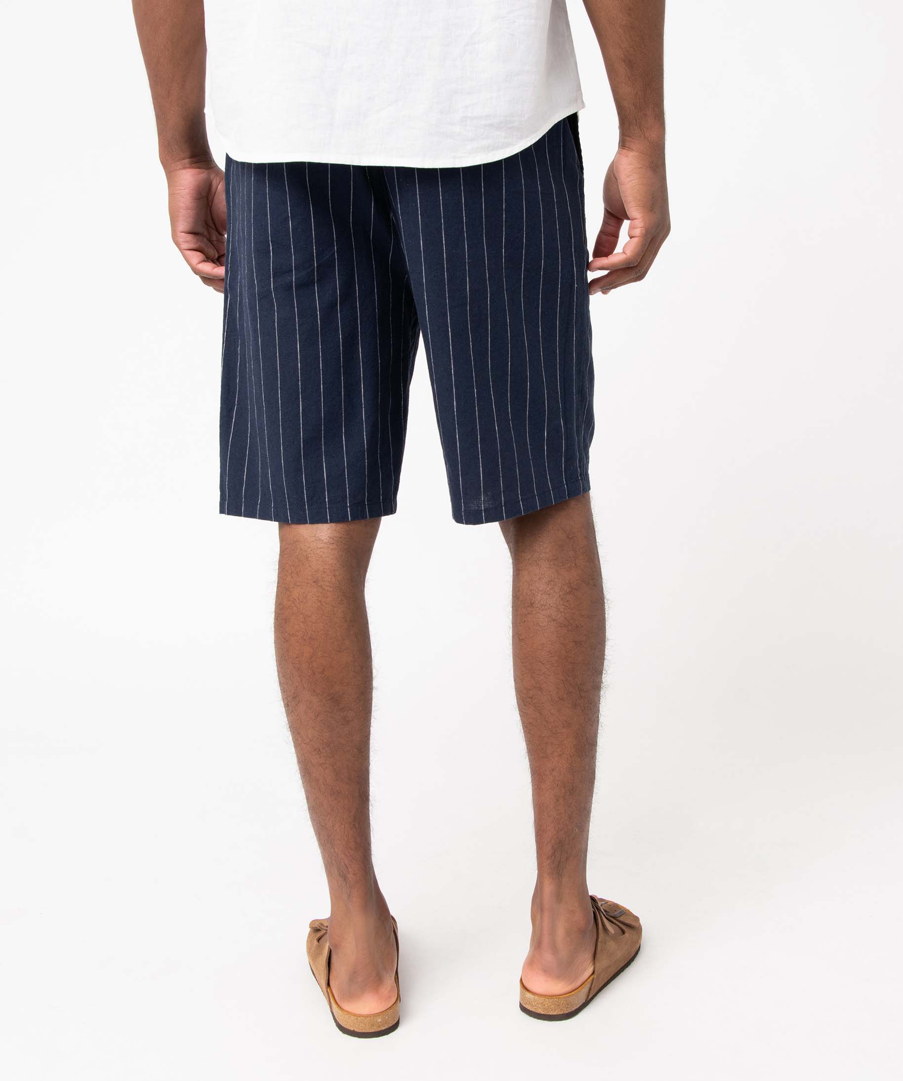 Bermuda homme coupe chino en lin mélangé raye | GEMO