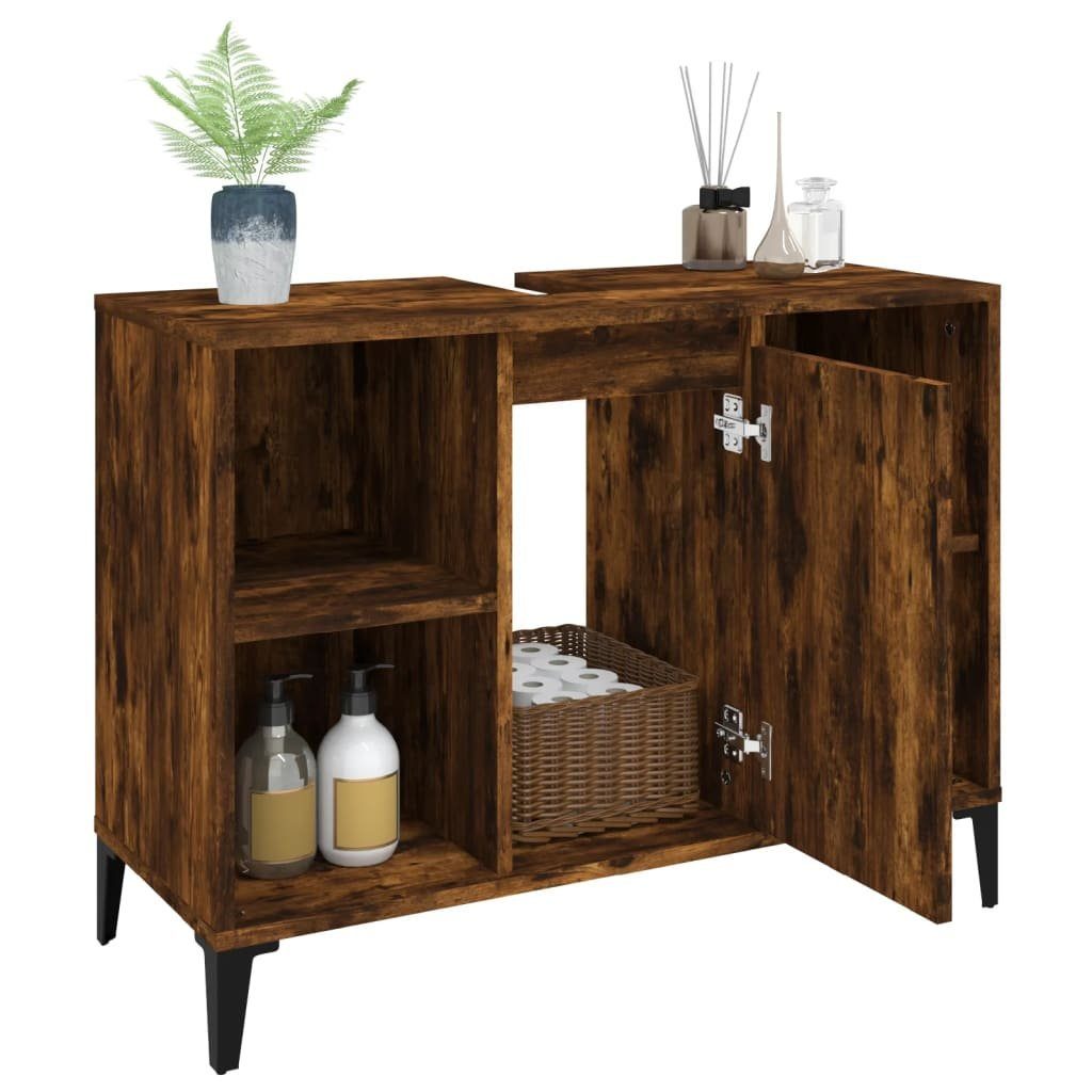 vidaXL Badezimmerspiegelschrank Waschbeckenunterschrank Räuchereiche 80x33x60 cm Holzwerkstoff (1-St)