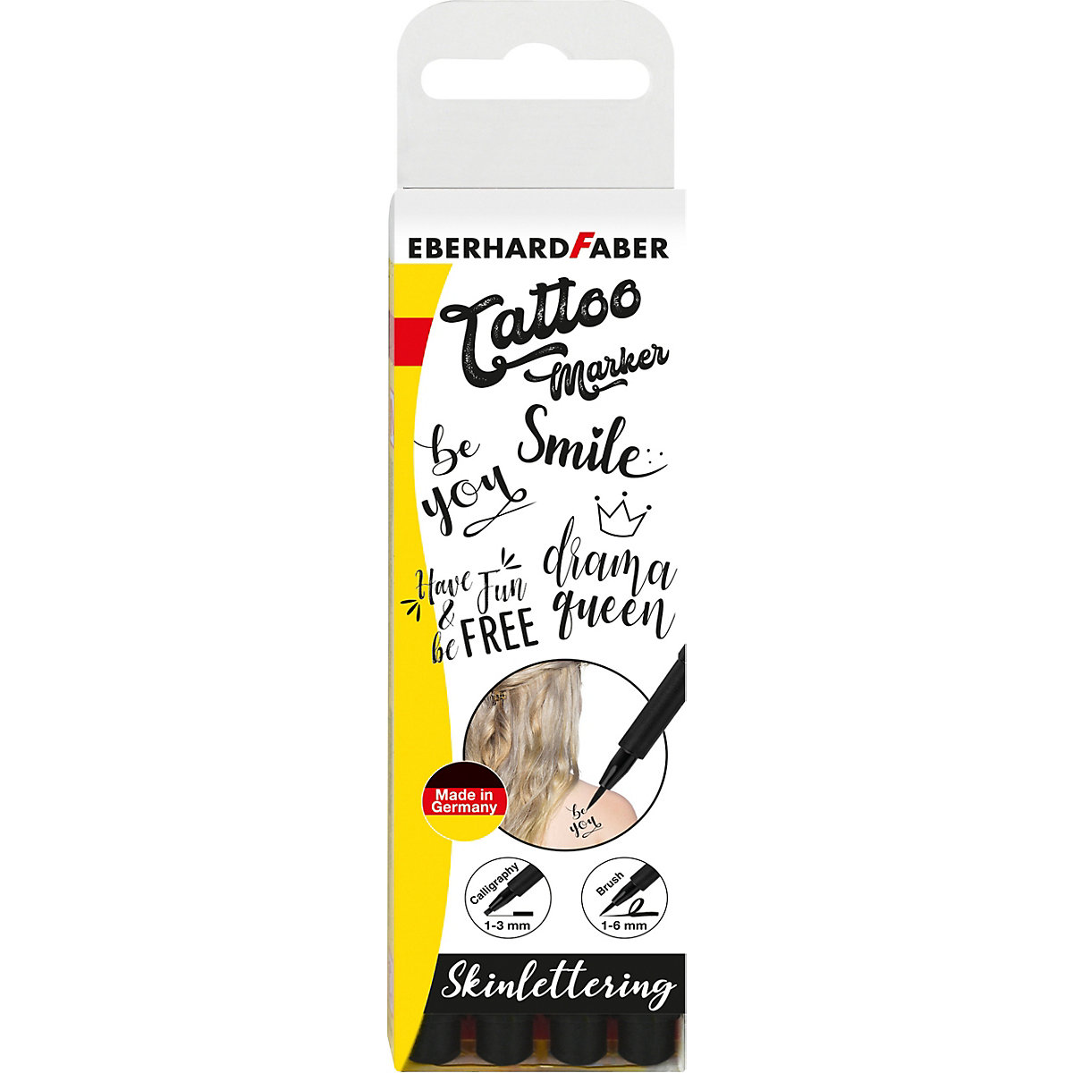 Tattoostifteset Skinlettering, 4 Farben, inkl. Schablonen