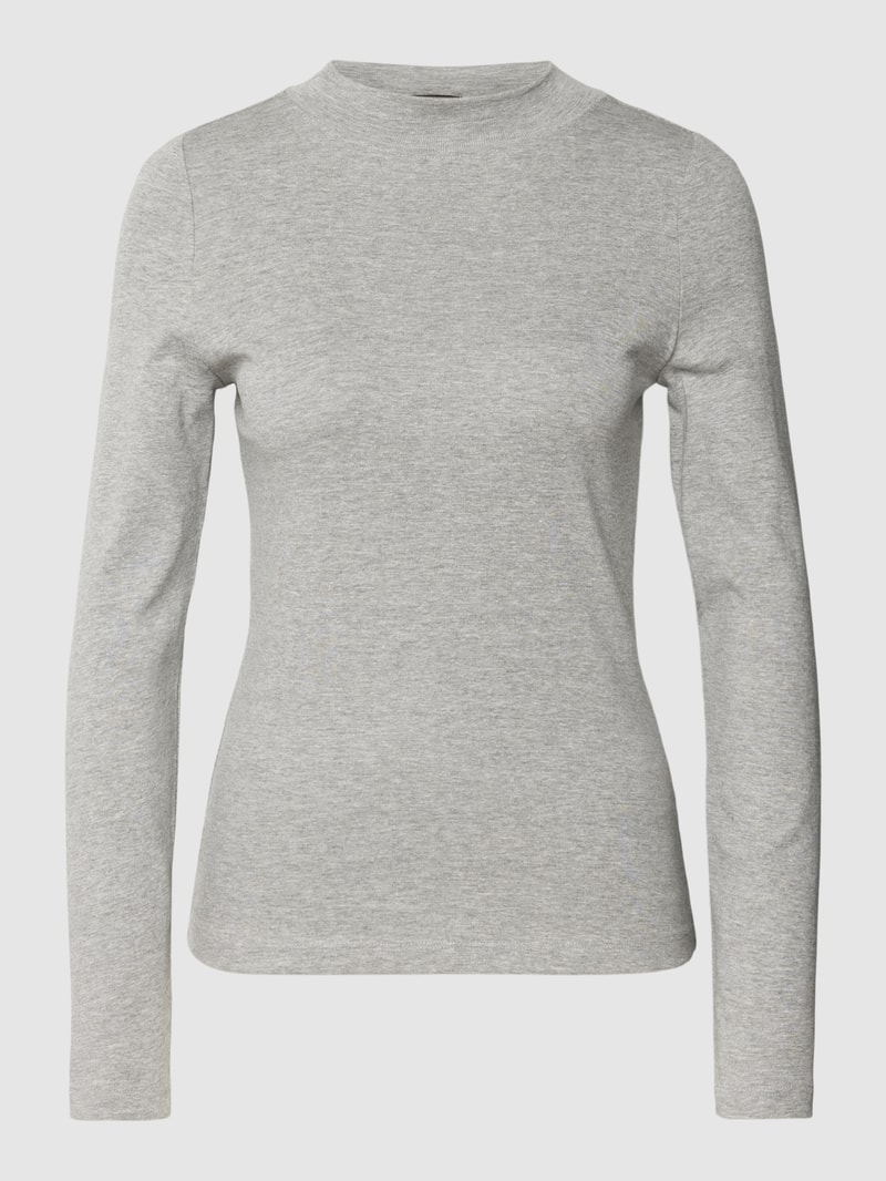 Longsleeve mit geripptem Rundhalsausschnitt in silber meliert