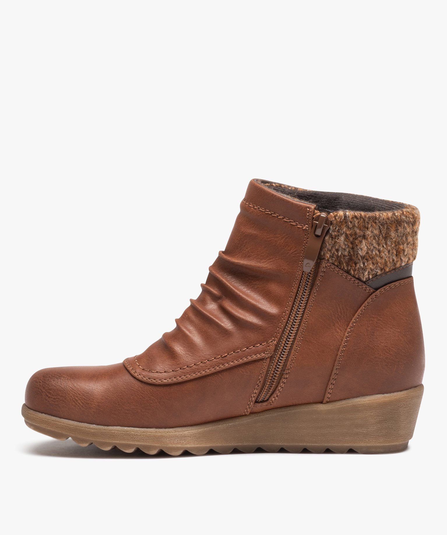 Boots femme confort unies à zip et col chaussette camel | GEMO