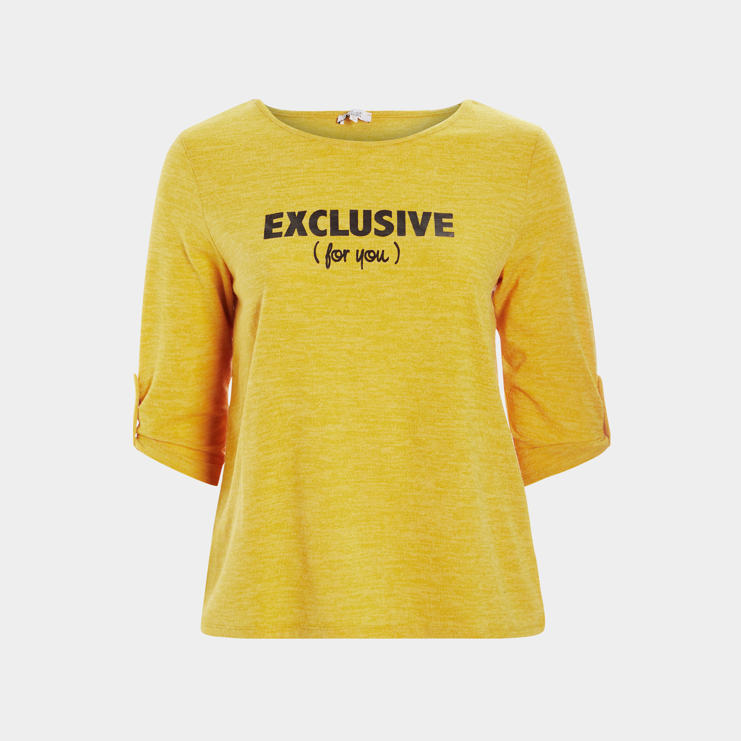 Pull manches 3 4 col rond jaune moutarde femme grande taille | La Halle