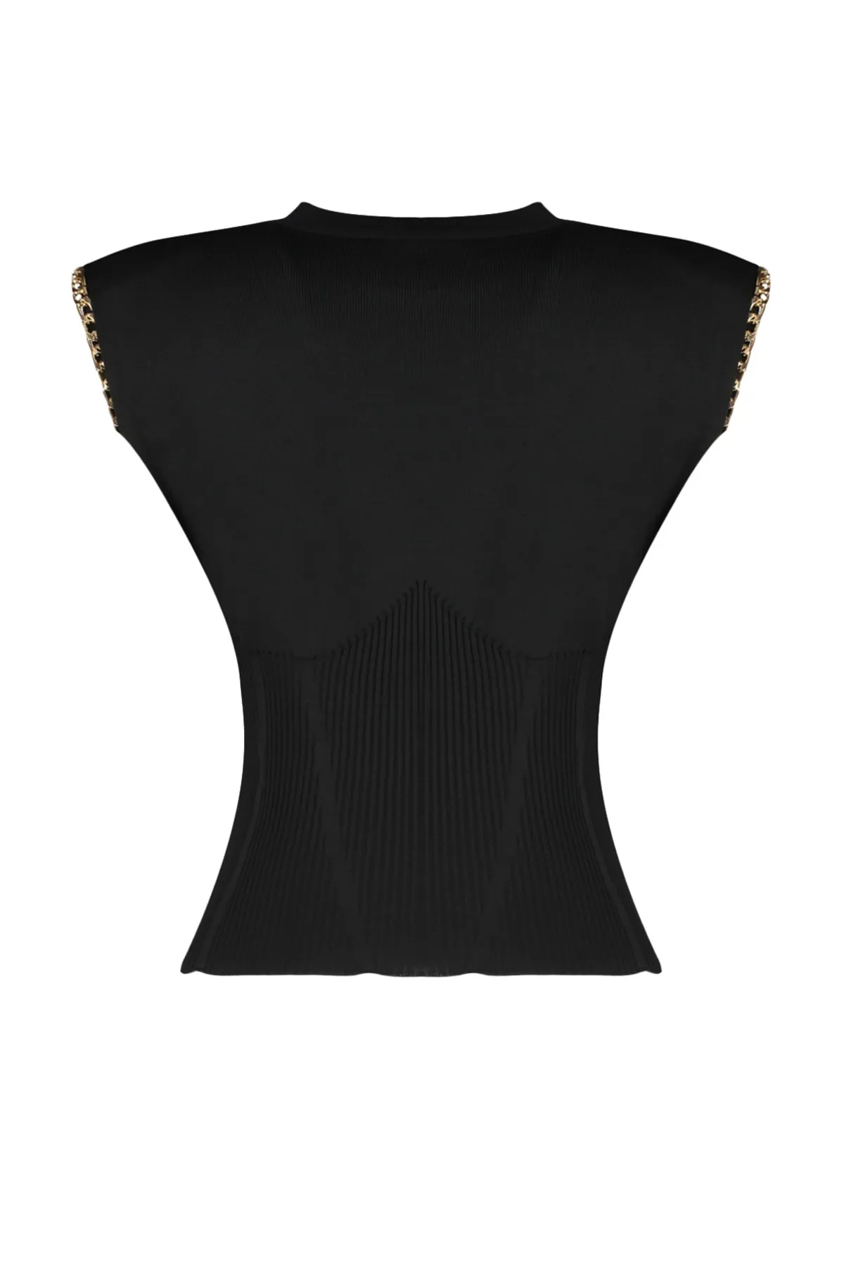 Trendyol Collection  Schwarze Strickbluse mit Metallkette und detailliertem Strickmuster TWOSS23BZ00621