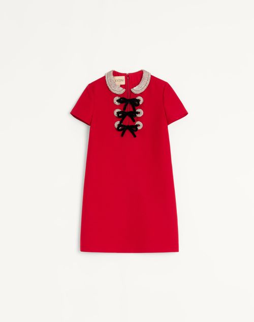 Vestido curto de crepe bordado de alta costura