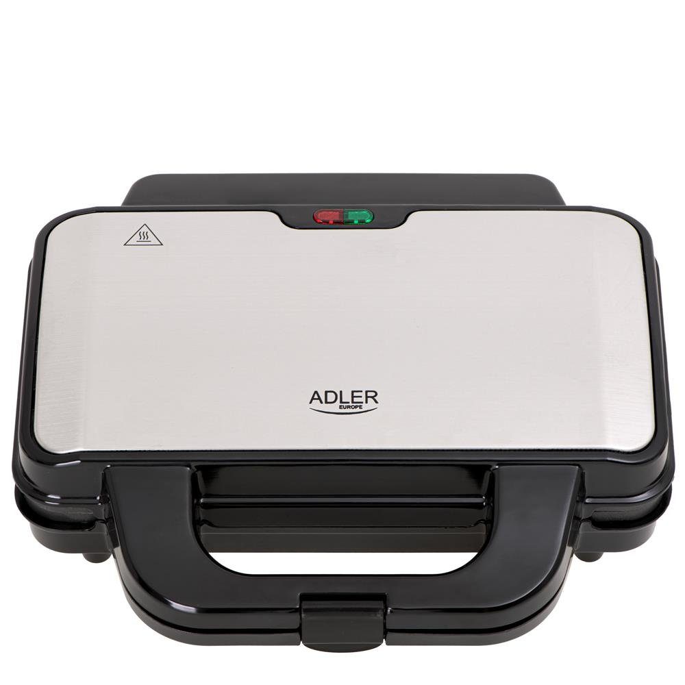 Adler Sandwichmaker AD 3043 Sandwich-Maker, Sandwich-Toaster, XXL Sandwich, Antihaftbeschichtung, schwarz / silber