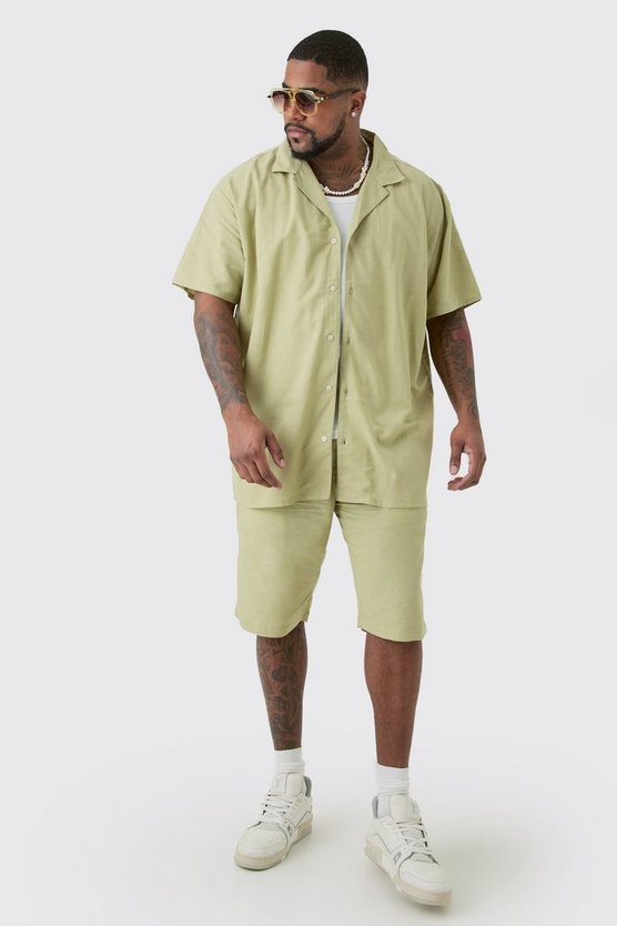 Plus Oversize Leinen-Hemd & Shorts